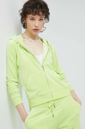 Juicy Couture bluza femei, culoarea verde, cu gluga, neted
