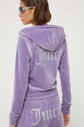 Juicy Couture bluza Madison femei, culoarea violet, cu gluga, cu imprimeu