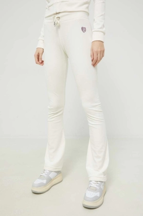 Juicy Couture pantaloni de trening Elodie femei, culoarea bej, cu imprimeu