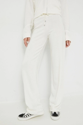 Juicy Couture pantaloni din lana Knitted femei, culoarea bej, lat, high waist