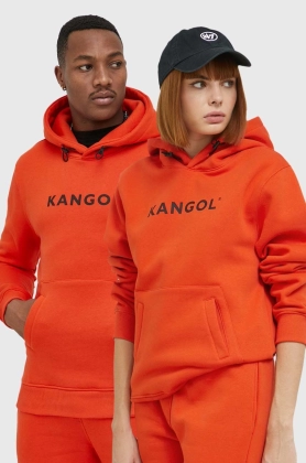 Kangol bluza unisex, culoarea portocaliu, cu gluga, cu imprimeu