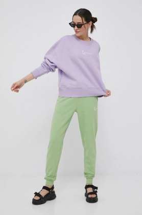 Karl Kani pantaloni femei, culoarea verde, cu imprimeu