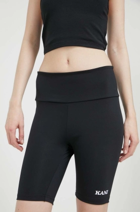 Karl Kani pantaloni scurti femei, culoarea negru, cu imprimeu, high waist