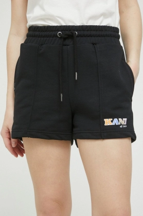 Karl Kani pantaloni scurti femei, culoarea negru, cu imprimeu, high waist