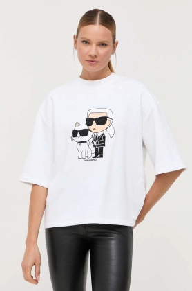 Karl Lagerfeld bluza femei, culoarea alb, cu imprimeu