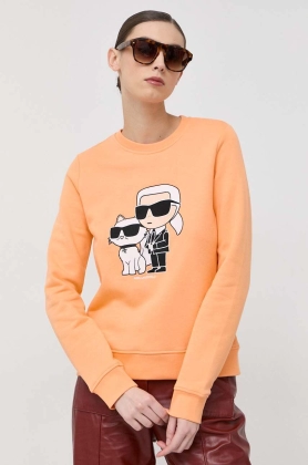 Karl Lagerfeld bluza femei, culoarea portocaliu, cu imprimeu