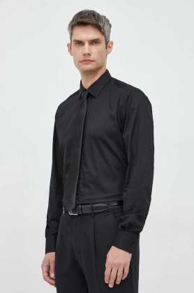 Karl Lagerfeld camasa din bumbac barbati, culoarea negru, cu guler clasic, slim