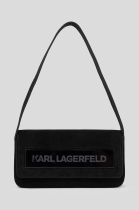 Karl Lagerfeld geanta de mana din piele intoarsa ICON K MD FLAP SHB SUEDE culoarea negru