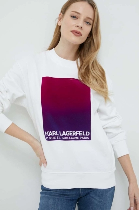 Karl Lagerfeld hanorac de bumbac femei, culoarea alb, cu imprimeu