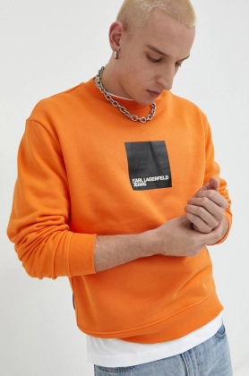 Karl Lagerfeld Jeans bluza barbati, culoarea portocaliu, cu imprimeu