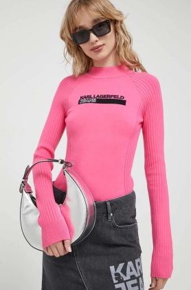 Karl Lagerfeld Jeans pulover femei, culoarea roz, cu turtleneck