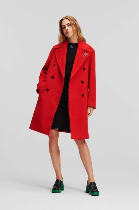 Karl Lagerfeld palton de lana culoarea rosu, de tranzitie
