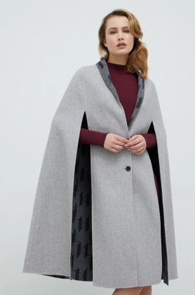 Karl Lagerfeld palton din lana pe doua fete culoarea gri, de tranzitie, oversize