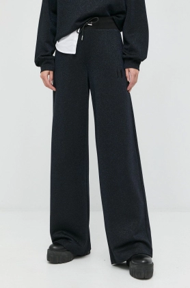 Karl Lagerfeld pantaloni femei, culoarea albastru marin, lat, high waist