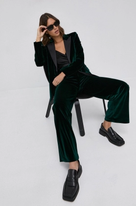 Karl Lagerfeld Pantaloni femei, culoarea verde, lat, high waist