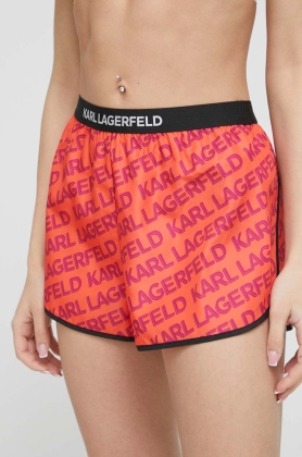Karl Lagerfeld pantaloni scurti femei, culoarea portocaliu, neted, medium waist