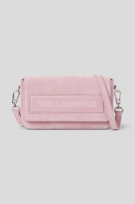 Karl Lagerfeld poseta de piele ICON K SM FLAP SHB SUEDE culoarea roz