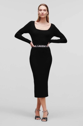 Karl Lagerfeld rochie culoarea negru, midi, mulata