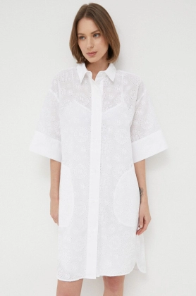 Karl Lagerfeld rochie din bumbac culoarea alb, mini, oversize