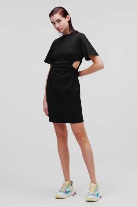 Karl Lagerfeld rochie din bumbac culoarea negru, mini, mulata