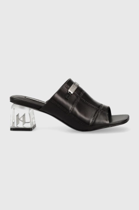 Karl Lagerfeld slapi de piele ICE BLOK femei, culoarea negru, cu toc drept, KL33603