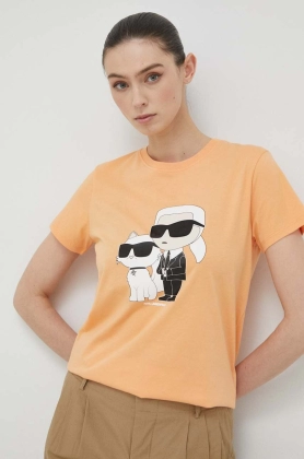 Karl Lagerfeld tricou din bumbac culoarea portocaliu