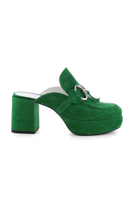 Kennel & Schmenger papuci din piele Ira femei, culoarea verde, cu toc drept, 91-44530