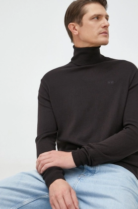La Martina pulover din amestec de lana barbati, culoarea negru, light, cu guler