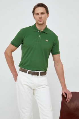 La Martina tricou polo barbati, culoarea verde, neted