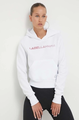 LaBellaMafia bluza femei, culoarea alb, cu gluga, cu imprimeu
