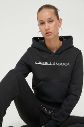 LaBellaMafia bluza femei, culoarea negru, cu gluga, cu imprimeu