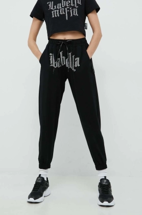 LaBellaMafia pantaloni de trening femei, culoarea negru, cu imprimeu