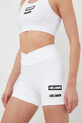 LaBellaMafia pantaloni scurti de antrenament Go On femei, culoarea alb, neted, high waist