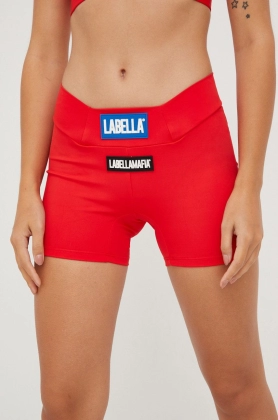 LaBellaMafia pantaloni scurti de antrenament Go On femei, culoarea rosu, cu imprimeu, medium waist