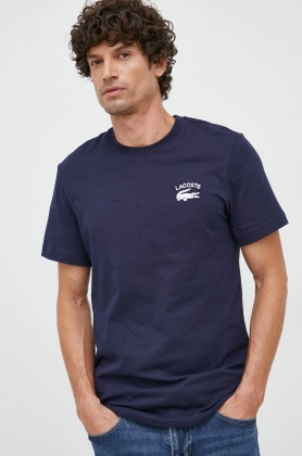 Lacoste tricou din bumbac culoarea albastru marin, cu imprimeu