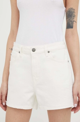 Lee pantaloni scurti jeans femei, culoarea bej, neted, high waist