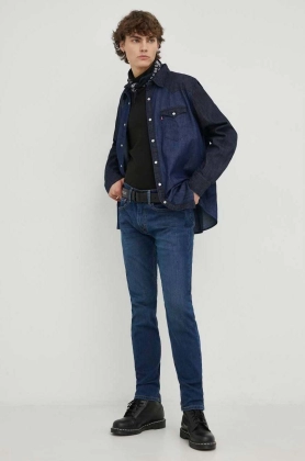 Levi\'s camasa jeans barbati, culoarea albastru marin, cu guler clasic, regular