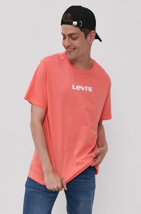 Levi\'s Tricou barbati, culoarea portocaliu, cu imprimeu