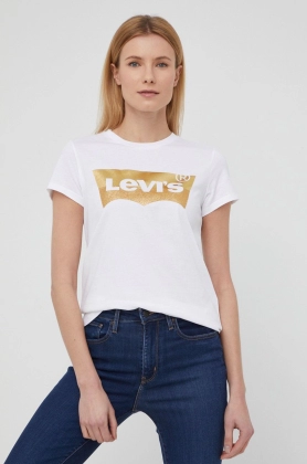 Levi\'s tricou din bumbac culoarea alb