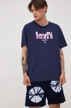 Levi\'s tricou din bumbac culoarea albastru marin, cu imprimeu