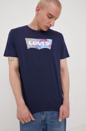 Levi\'s tricou din bumbac culoarea albastru marin, cu imprimeu
