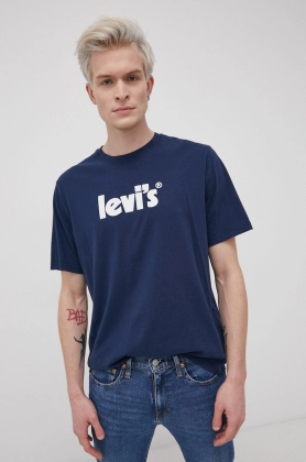 Levi\'s Tricou din bumbac culoarea albastru marin, cu imprimeu