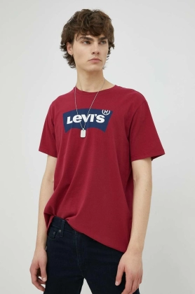 Levi\'s tricou din bumbac , culoarea bordo, cu imprimeu