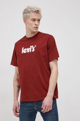 Levi\'s Tricou din bumbac culoarea bordo, cu imprimeu