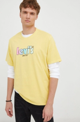 Levi\'s tricou din bumbac culoarea galben, cu imprimeu