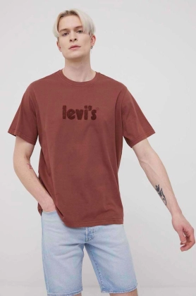 Levi\'s tricou din bumbac culoarea maro, cu imprimeu
