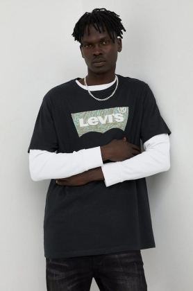 Levi\'s tricou din bumbac culoarea negru, cu imprimeu