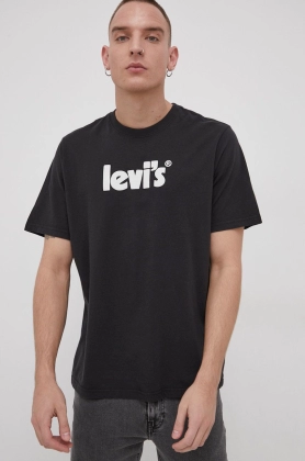 Levi\'s Tricou din bumbac culoarea negru, cu imprimeu