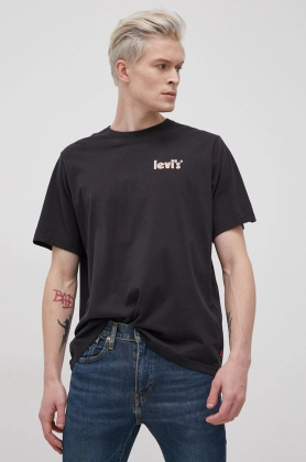 Levi\'s Tricou din bumbac culoarea negru, material neted