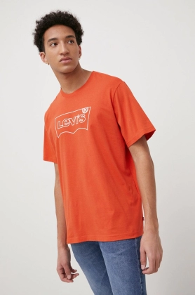 Levi\'s tricou din bumbac culoarea portocaliu, cu imprimeu
